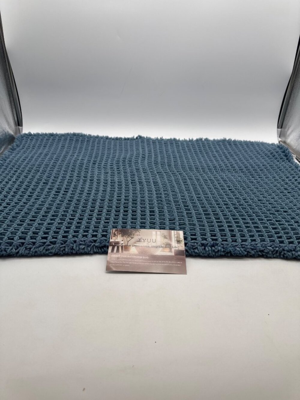 Waffle Bath Mat Boho Bathroom Rugs Non Slip 30x20 Denim Blue